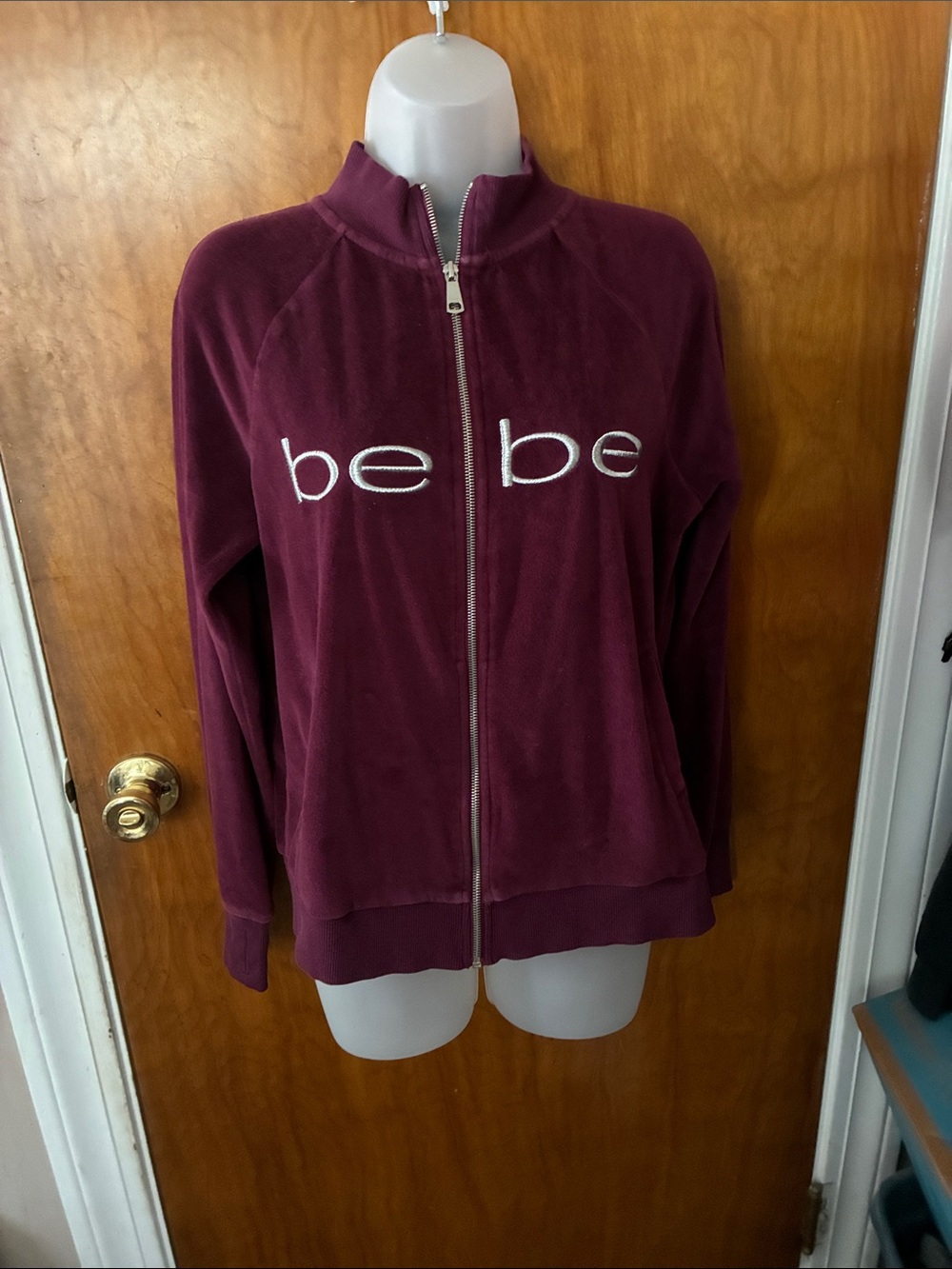 bebe Plum Velour Full-Zip Bomber Jacket